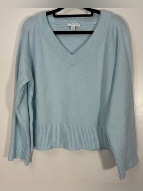 Ann Taylor Pale Blue V-Neck Wool-Blend Sweater